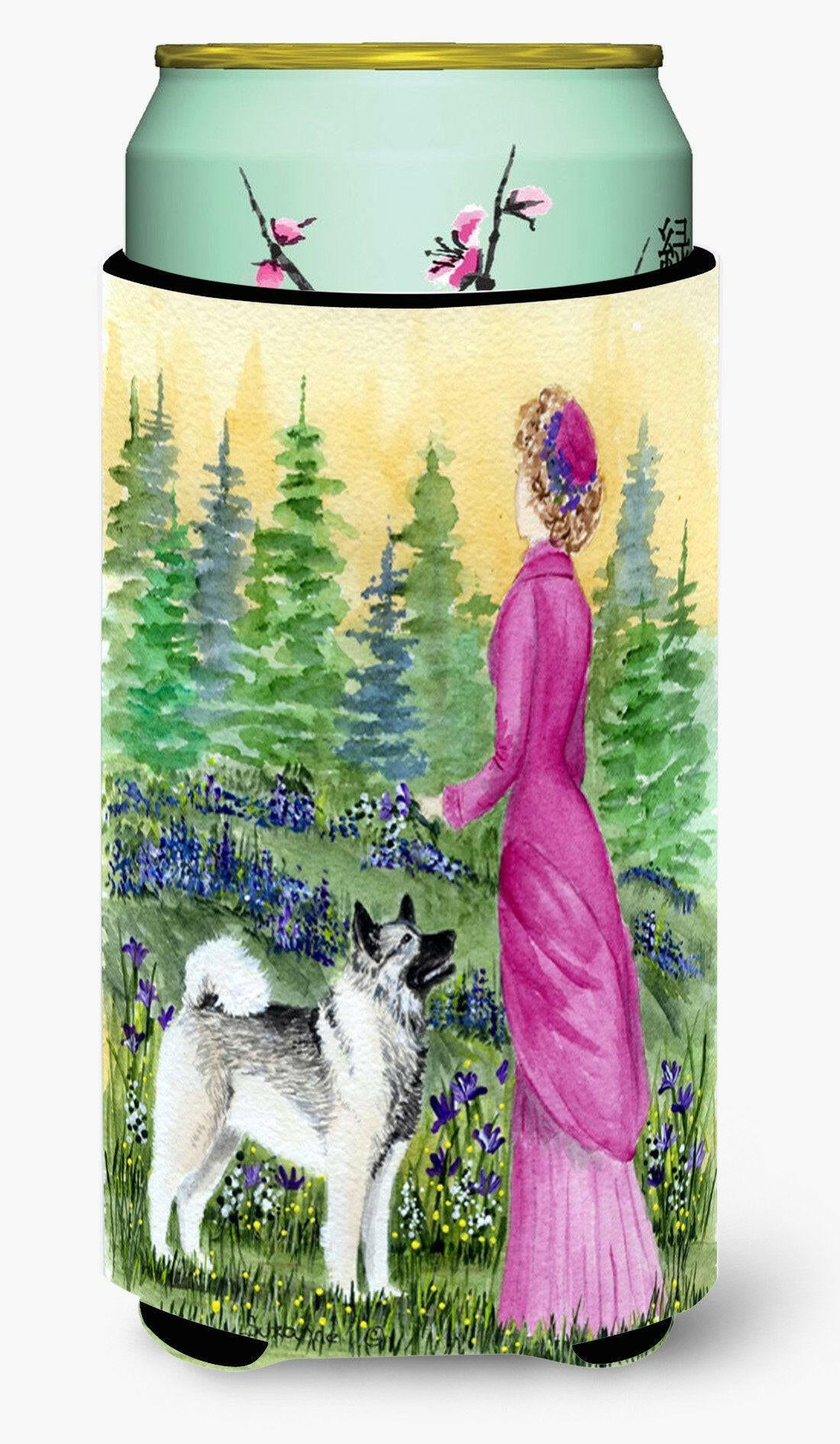 Lady with her Norwegian Elkhound  Tall Boy Beverage Insulator Beverage Insulator Hugger by Caroline&#39;s Treasures