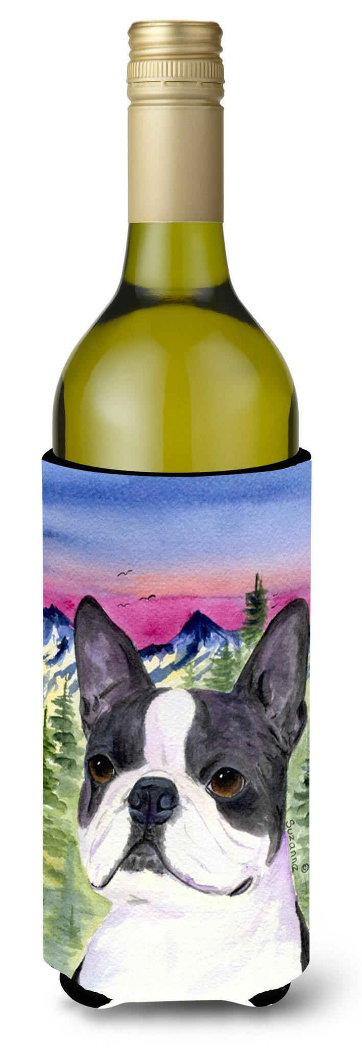 Boston Terrier Wine Bottle Beverage Insulator Beverage Insulator Hugger SS8339LITERK by Caroline&#39;s Treasures
