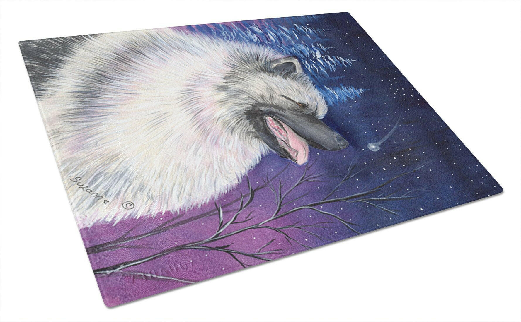 Starry Night Keeshond Glass Cutting Board Large by Caroline's Treasures