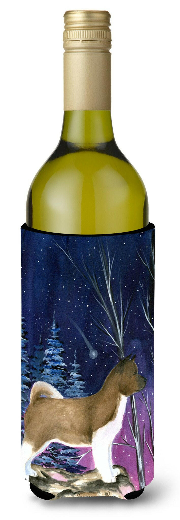 Starry Night Akita Wine Bottle Beverage Insulator Beverage Insulator Hugger by Caroline&#39;s Treasures