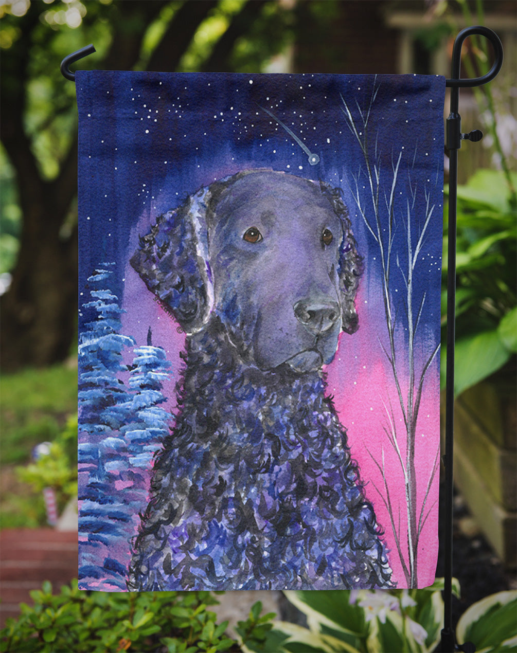 Starry Night Curly Coated Retriever Flag Garden Size