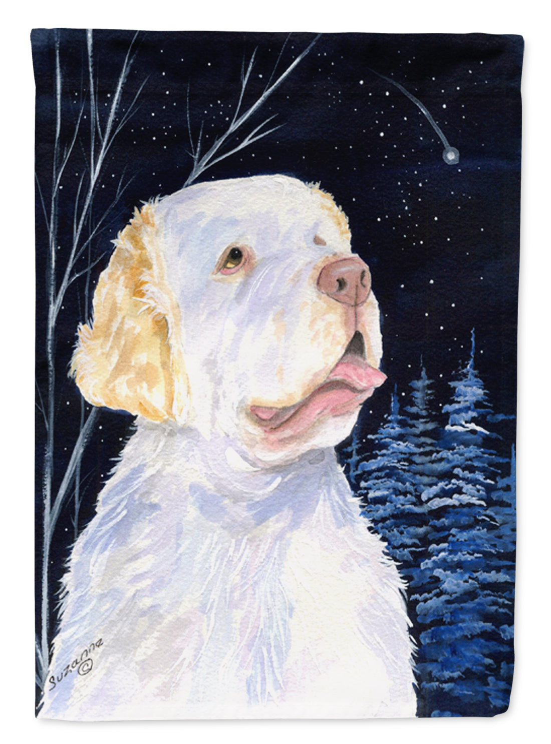 Starry Night Clumber Spaniel Flag Canvas House Size