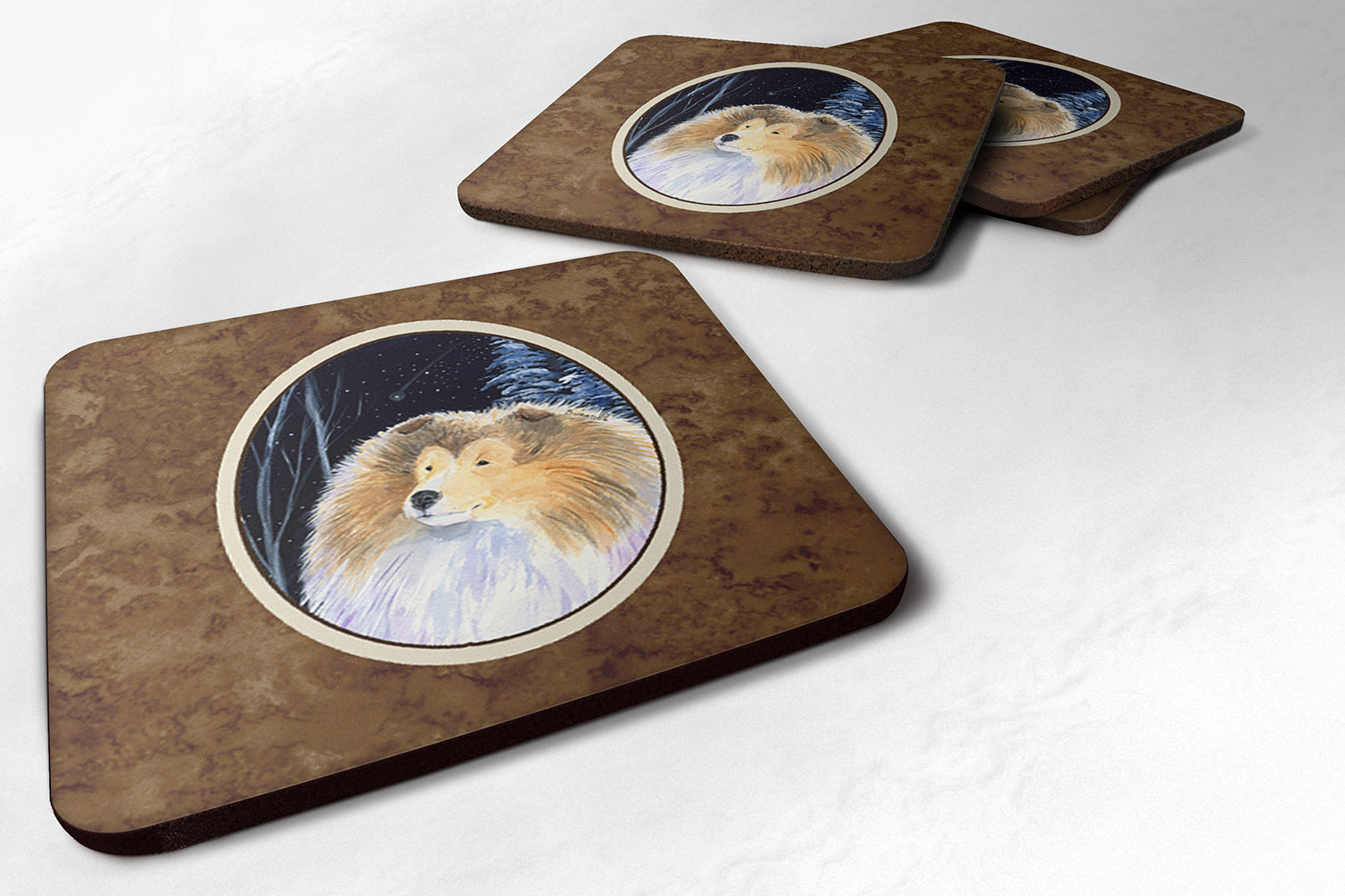 Starry Night Collie Foam Coasters Set of 4 - the-store.com