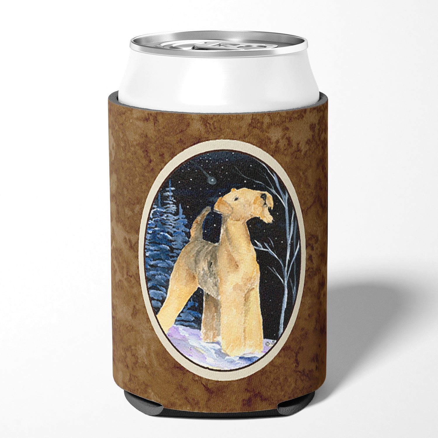 Starry Night Airedale Can or Bottle Beverage Insulator Hugger.