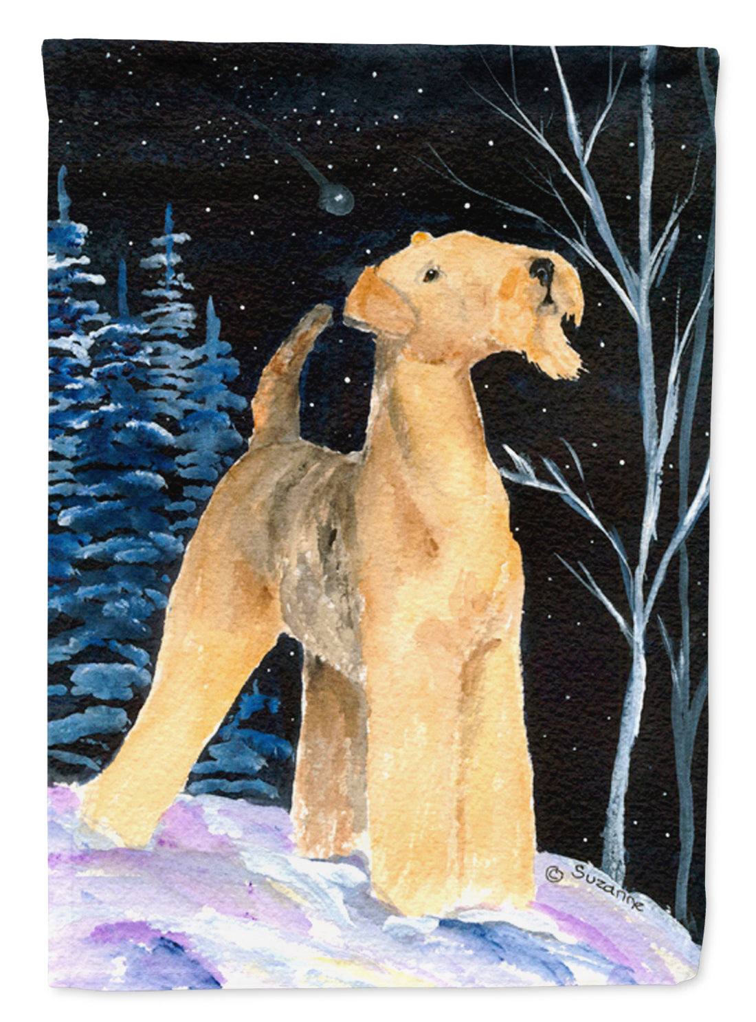 Starry Night Airedale Flag Canvas House Size  the-store.com.