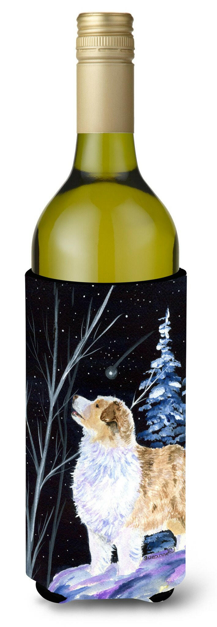 Starry Night Australian Shepherd Wine Bottle Beverage Insulator Beverage Insulator Hugger SS8367LITERK by Caroline&#39;s Treasures