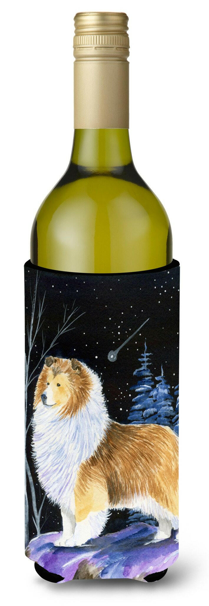 Starry Night Sheltie Wine Bottle Beverage Insulator Beverage Insulator Hugger by Caroline&#39;s Treasures