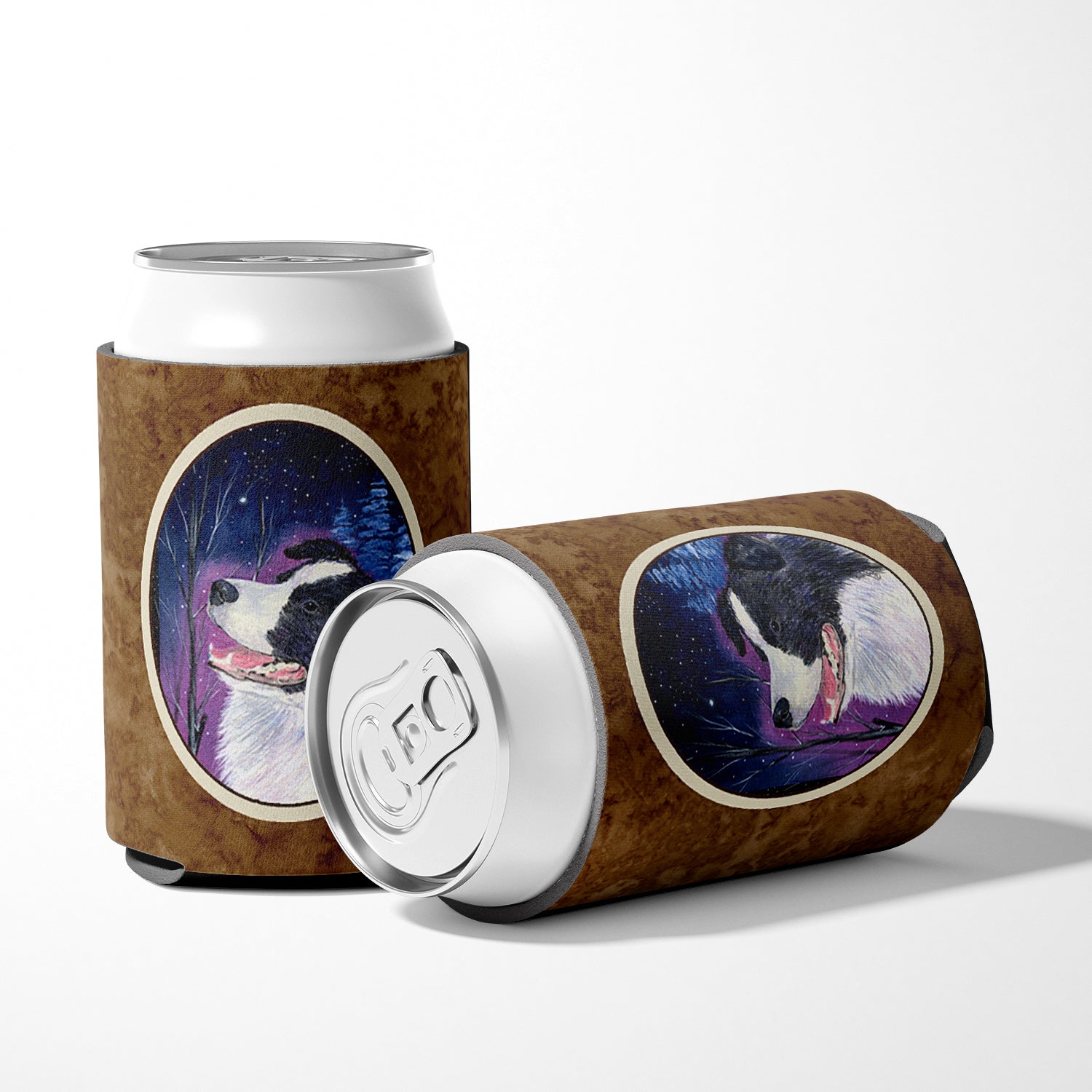 Starry Night Border Collie Can or Bottle Beverage Insulator Hugger.