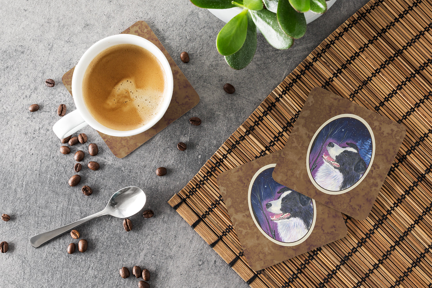 Starry Night Border Collie Foam Coasters Set of 4 - the-store.com