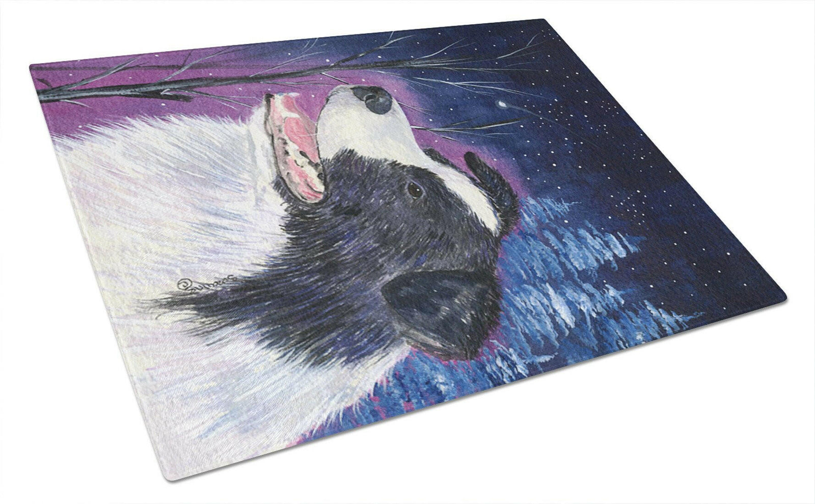Starry Night Border Collie Glass Cutting Board Large by Caroline's Treasures