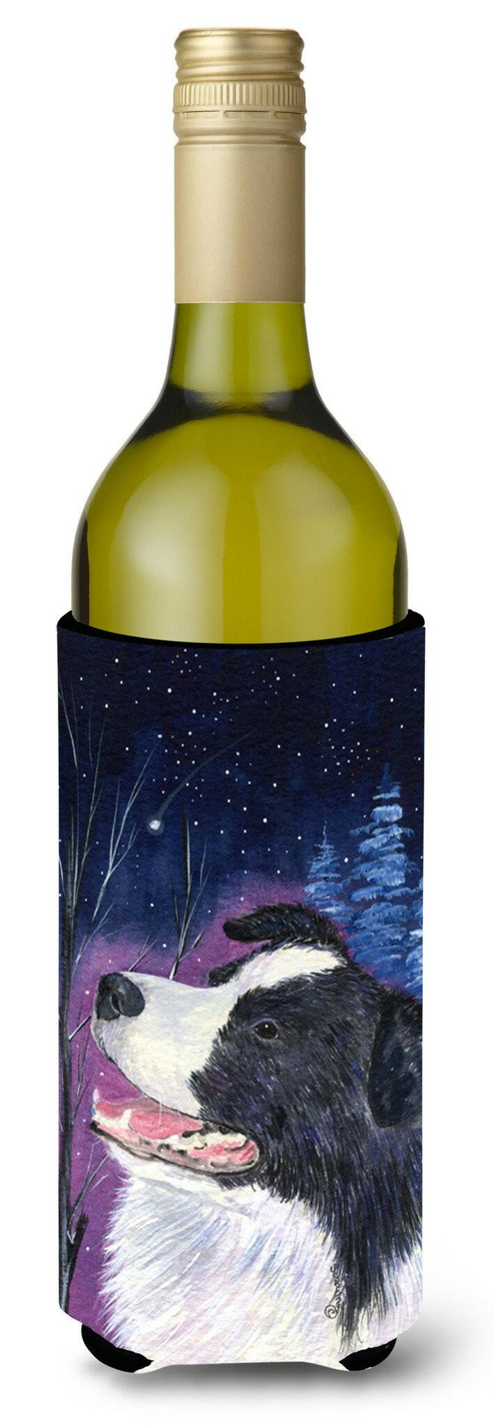 Starry Night Border Collie Wine Bottle Beverage Insulator Beverage Insulator Hugger by Caroline&#39;s Treasures