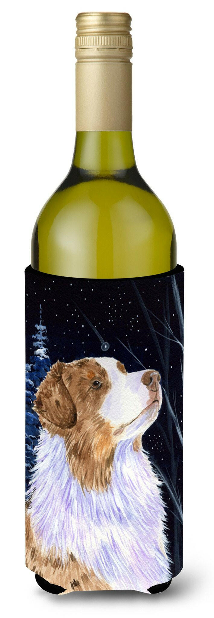 Starry Night Australian Shepherd Wine Bottle Beverage Insulator Beverage Insulator Hugger SS8375LITERK by Caroline&#39;s Treasures