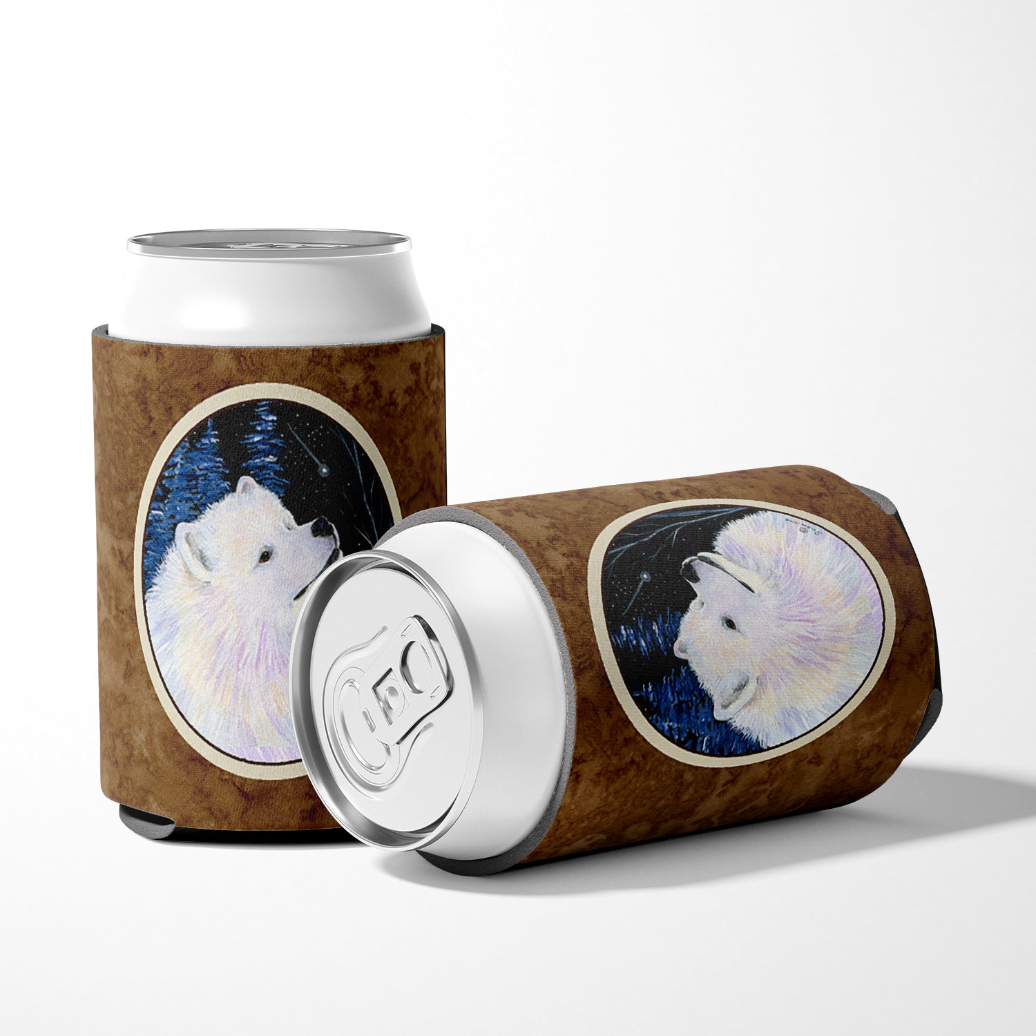 Starry Night Samoyed Can or Bottle Beverage Insulator Hugger.