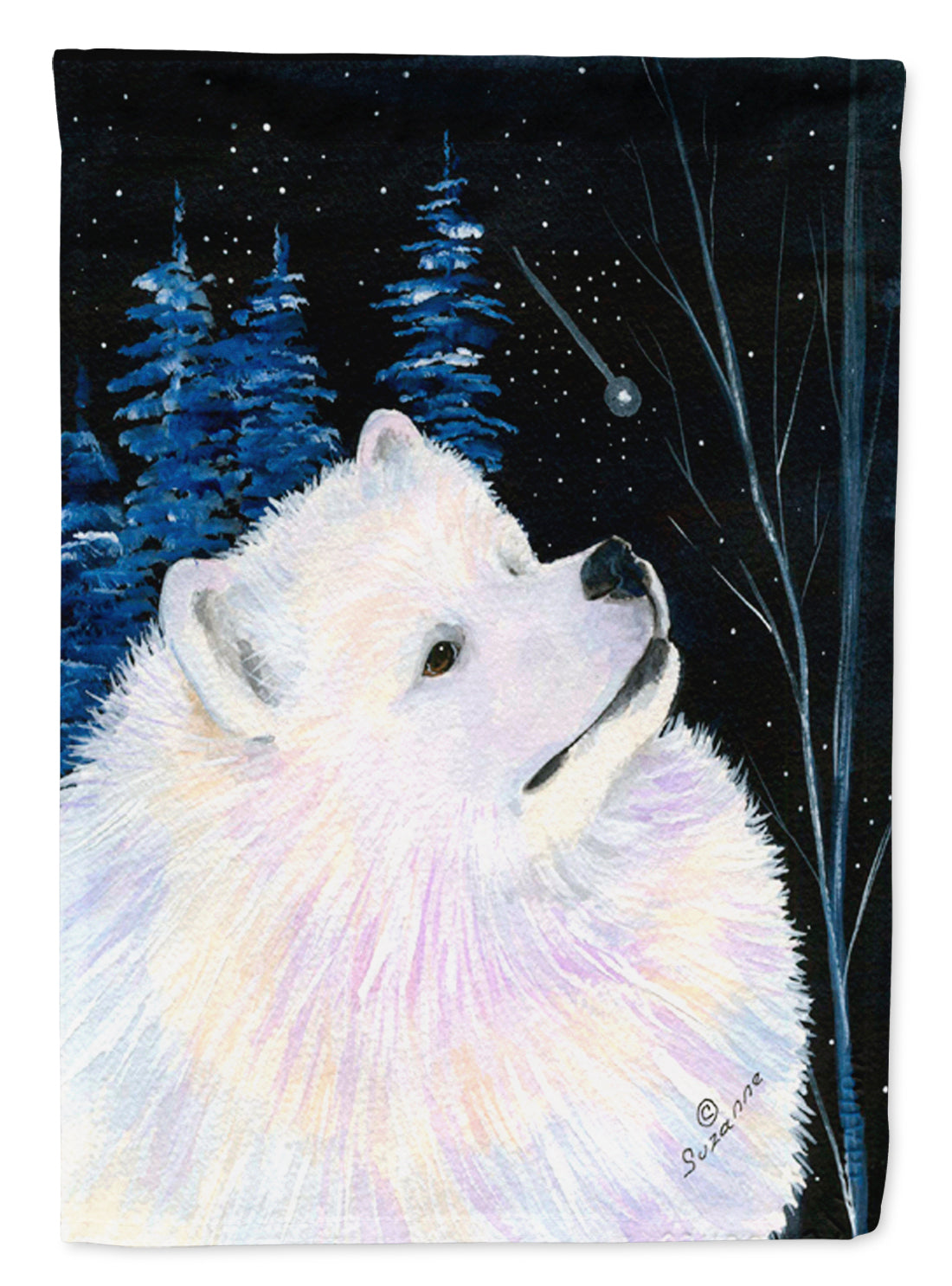 Starry Night Samoyed Flag Canvas House Size  the-store.com.