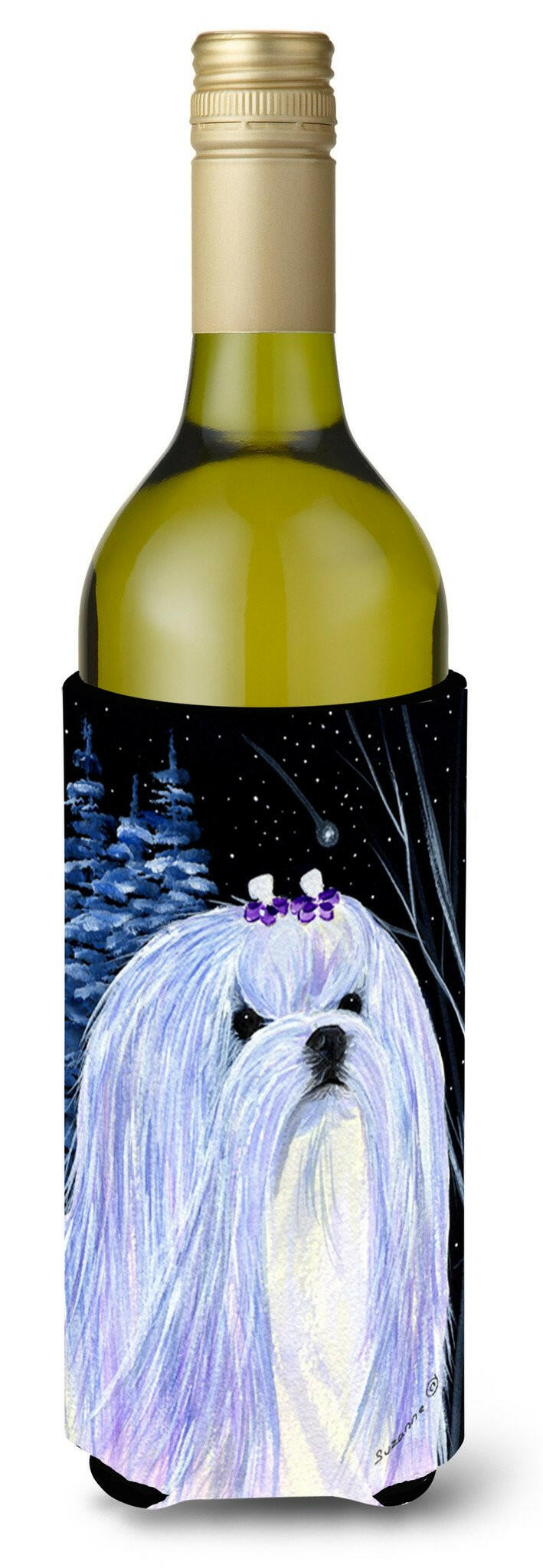 Starry Night Maltese Wine Bottle Beverage Insulator Beverage Insulator Hugger by Caroline&#39;s Treasures