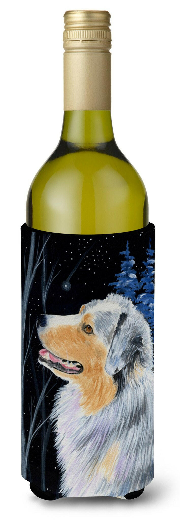 Starry Night Australian Shepherd Wine Bottle Beverage Insulator Beverage Insulator Hugger SS8382LITERK by Caroline&#39;s Treasures