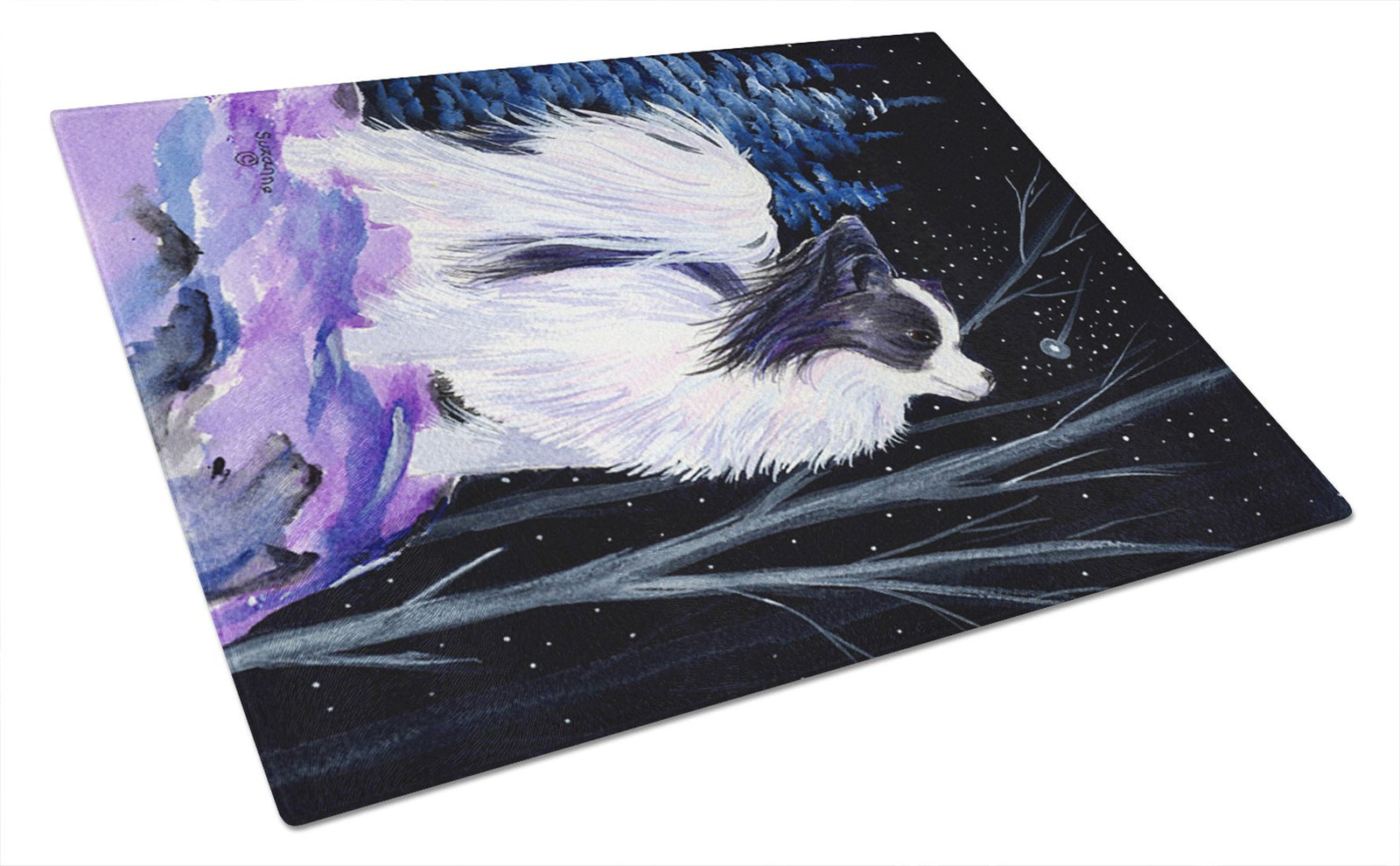 Starry Night Papillon Glass Cutting Board Large by Caroline's Treasures