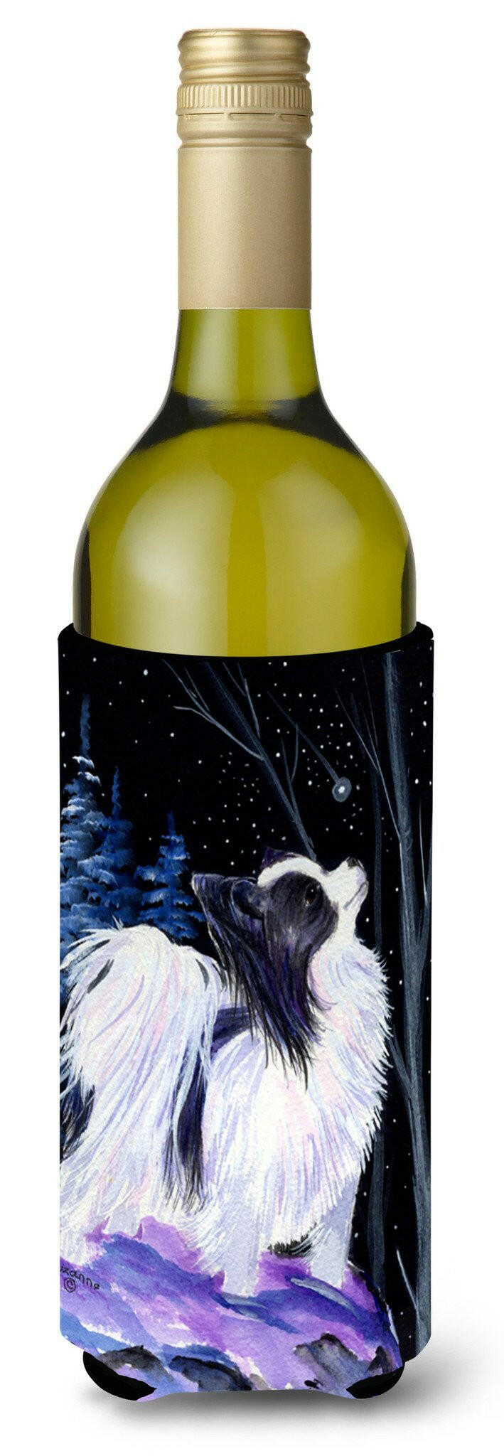 Starry Night Papillon Wine Bottle Beverage Insulator Beverage Insulator Hugger SS8383LITERK by Caroline's Treasures
