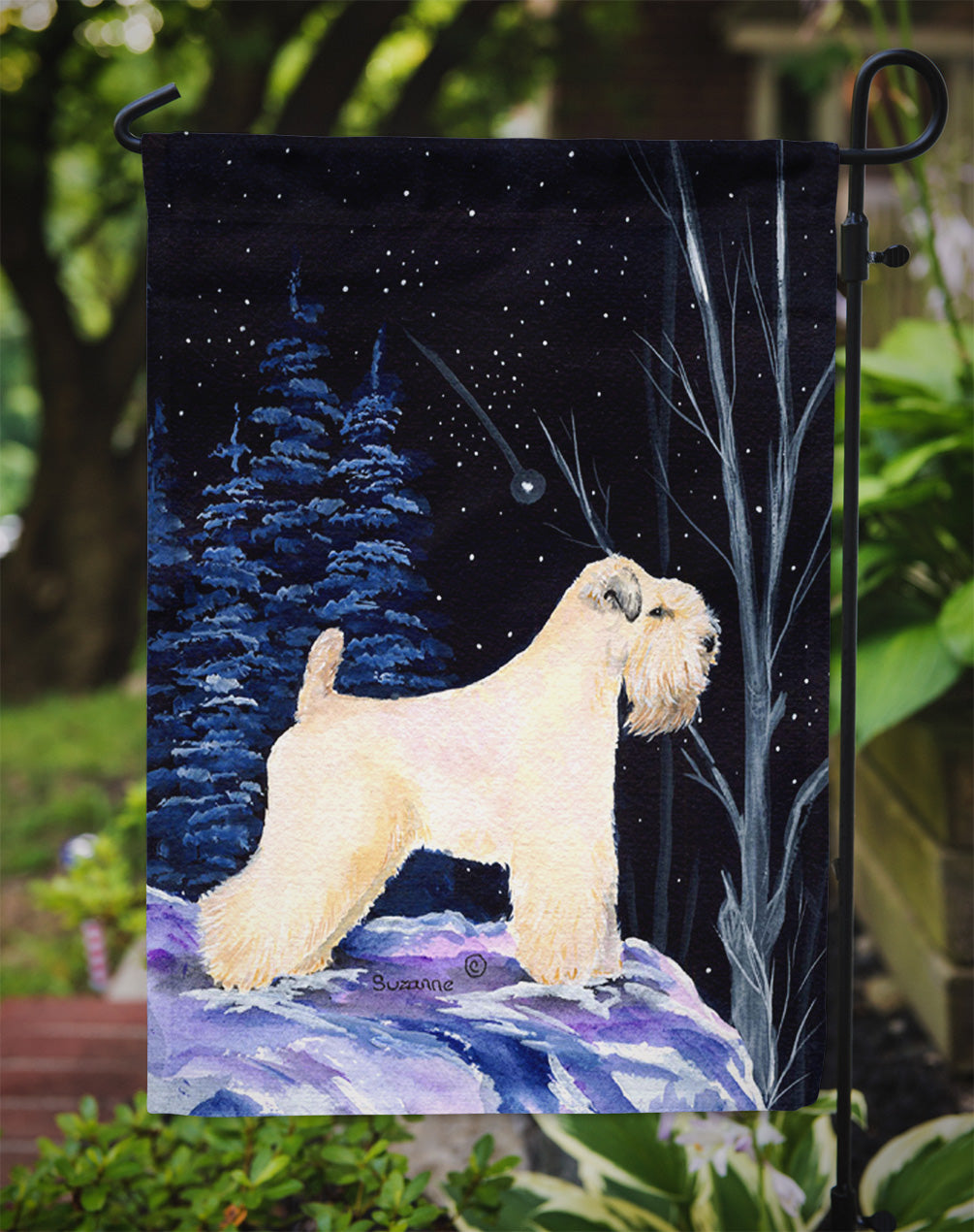 Starry Night Wheaten Terrier Soft Coated Flag Garden Size.