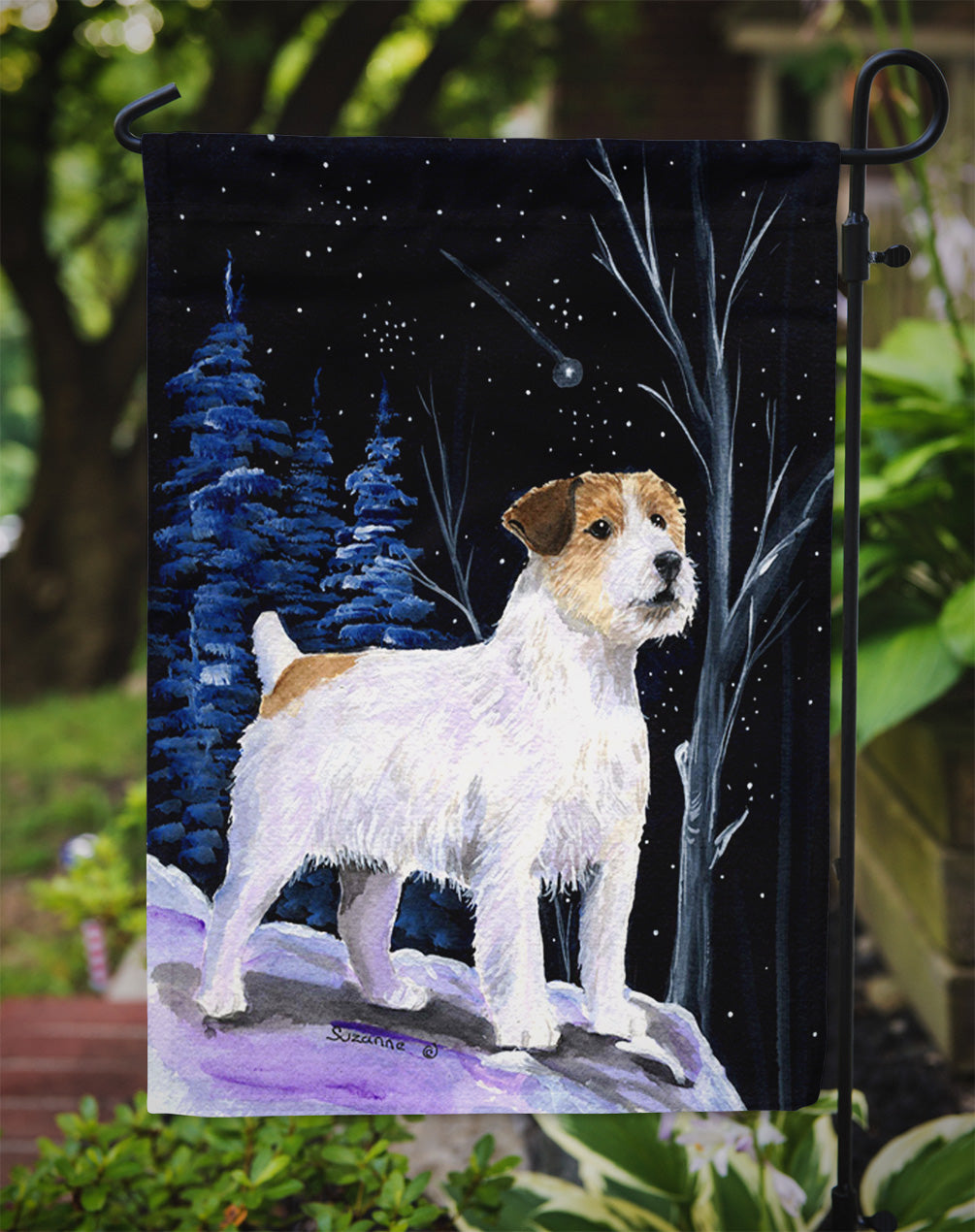 Starry Night Jack Russell Terrier Flag Garden Size.