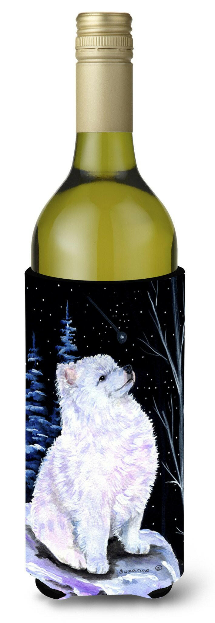 Starry Night American Eskimo Wine Bottle Beverage Insulator Beverage Insulator Hugger by Caroline&#39;s Treasures