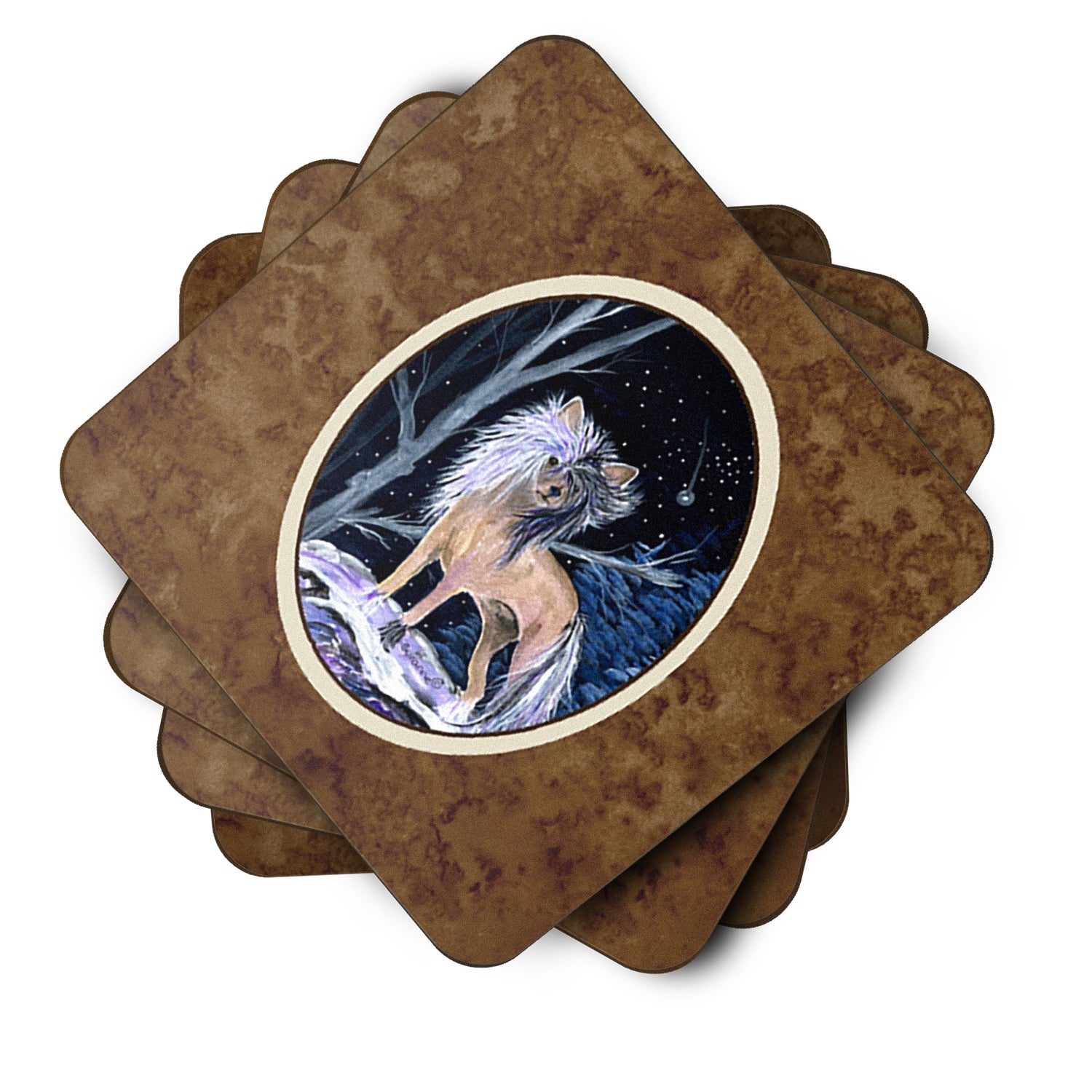 Starry Night Chinese Crested Foam Coasters Set of 4 - the-store.com
