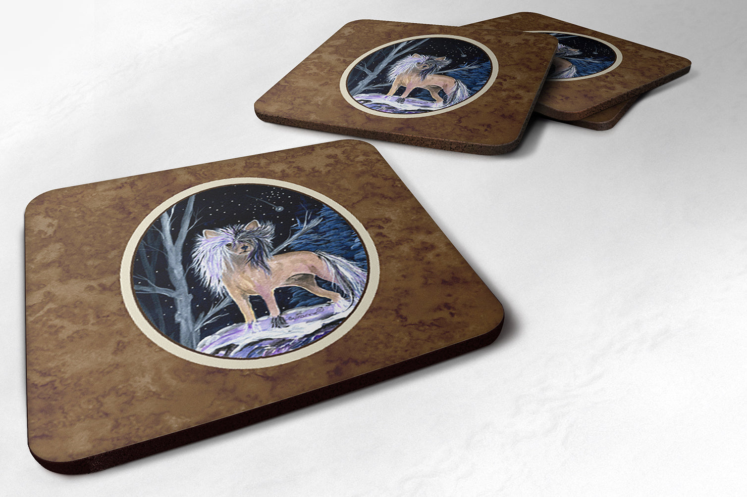 Starry Night Chinese Crested Foam Coasters Set of 4 - the-store.com