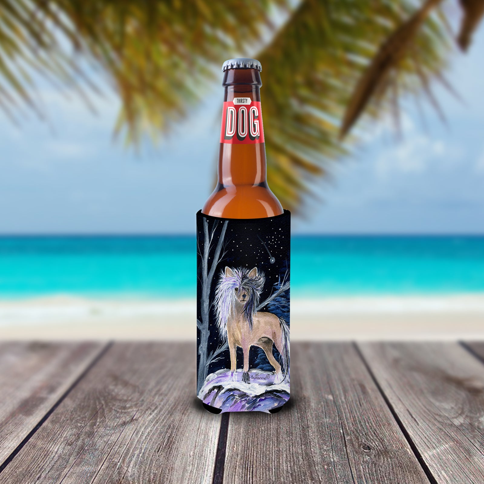 Caroline's Treasures Starry Night Chinese Crested Slim Can Hugger – Fun & Functional Drink Coolers SS8390MUK