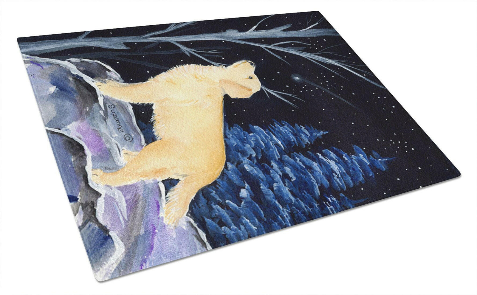 Starry Night Golden Retriever Glass Cutting Board Large by Caroline's Treasures
