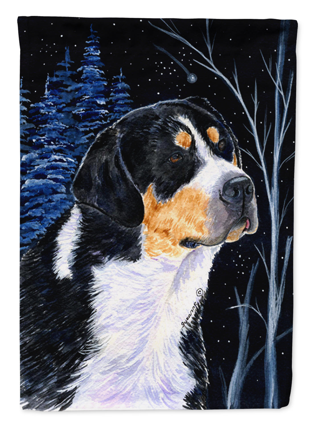 Starry Night Bernese Mountain Dog Flag Canvas House Size  the-store.com.