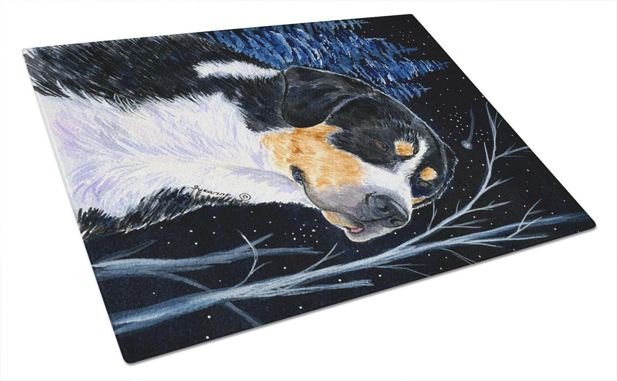 Starry Night Bernese Mountain Dog Glass Cutting Board Large by Caroline&#39;s Treasures
