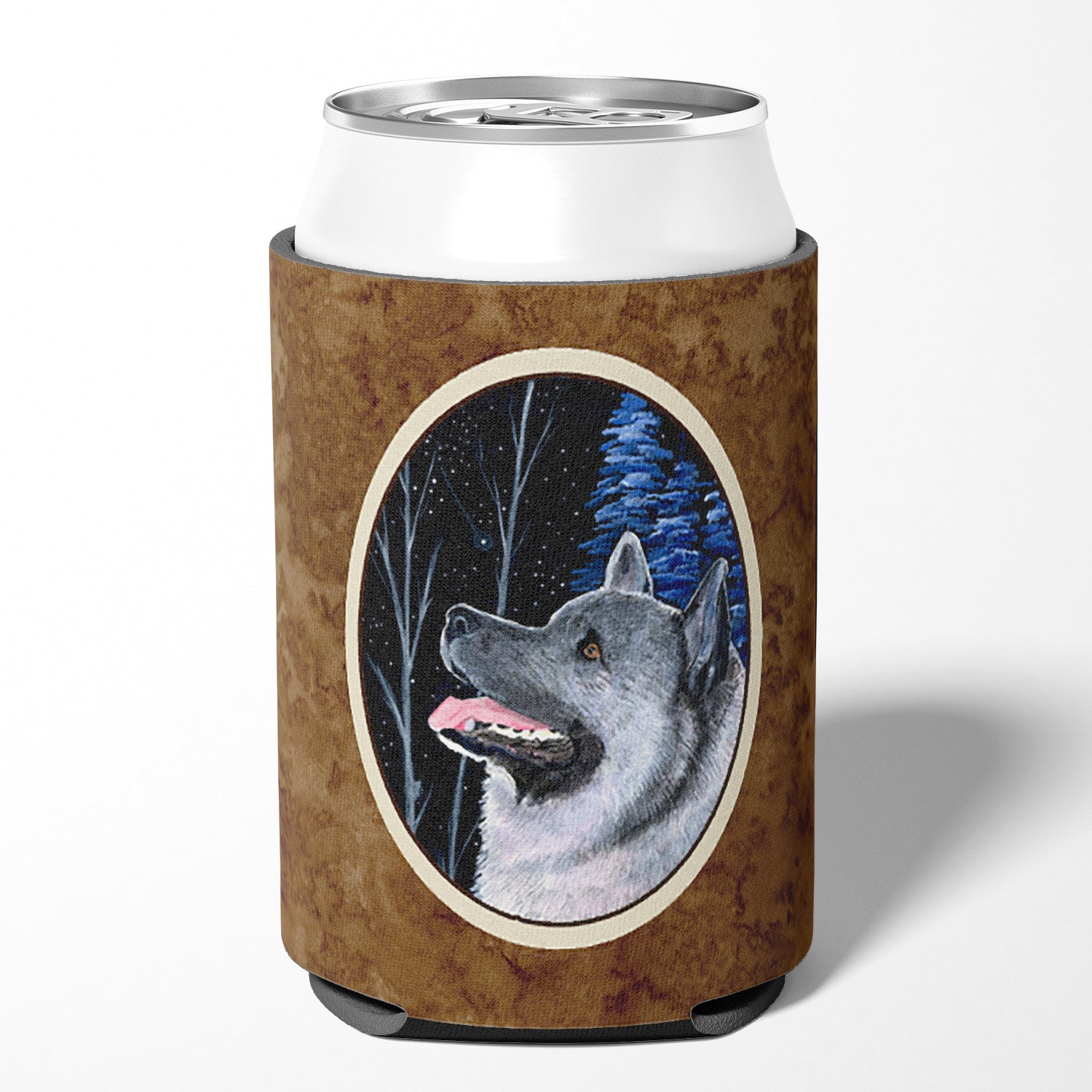 Starry Night Norwegian Elkhound Can or Bottle Beverage Insulator Hugger.