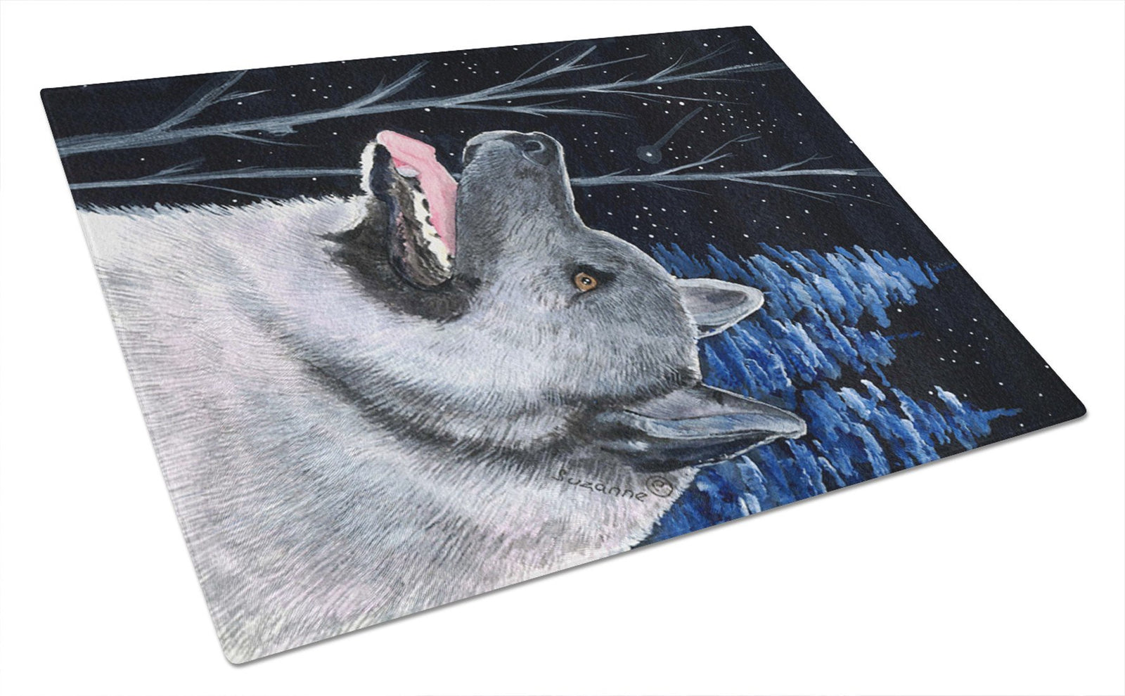 Starry Night Norwegian Elkhound Glass Cutting Board Large by Caroline's Treasures