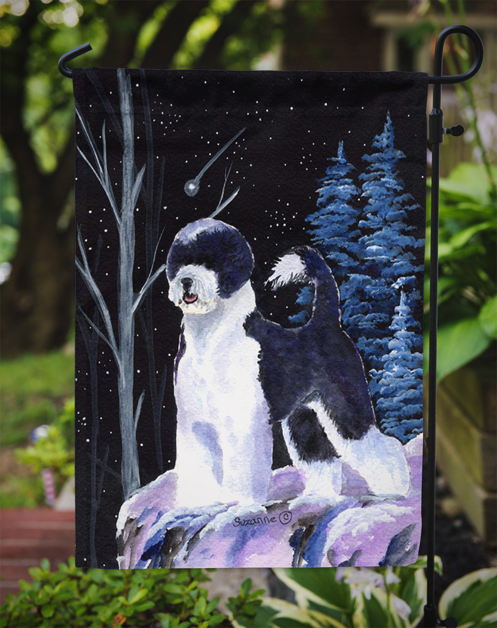 Starry Night Portuguese Water Dog Flag Garden Size.