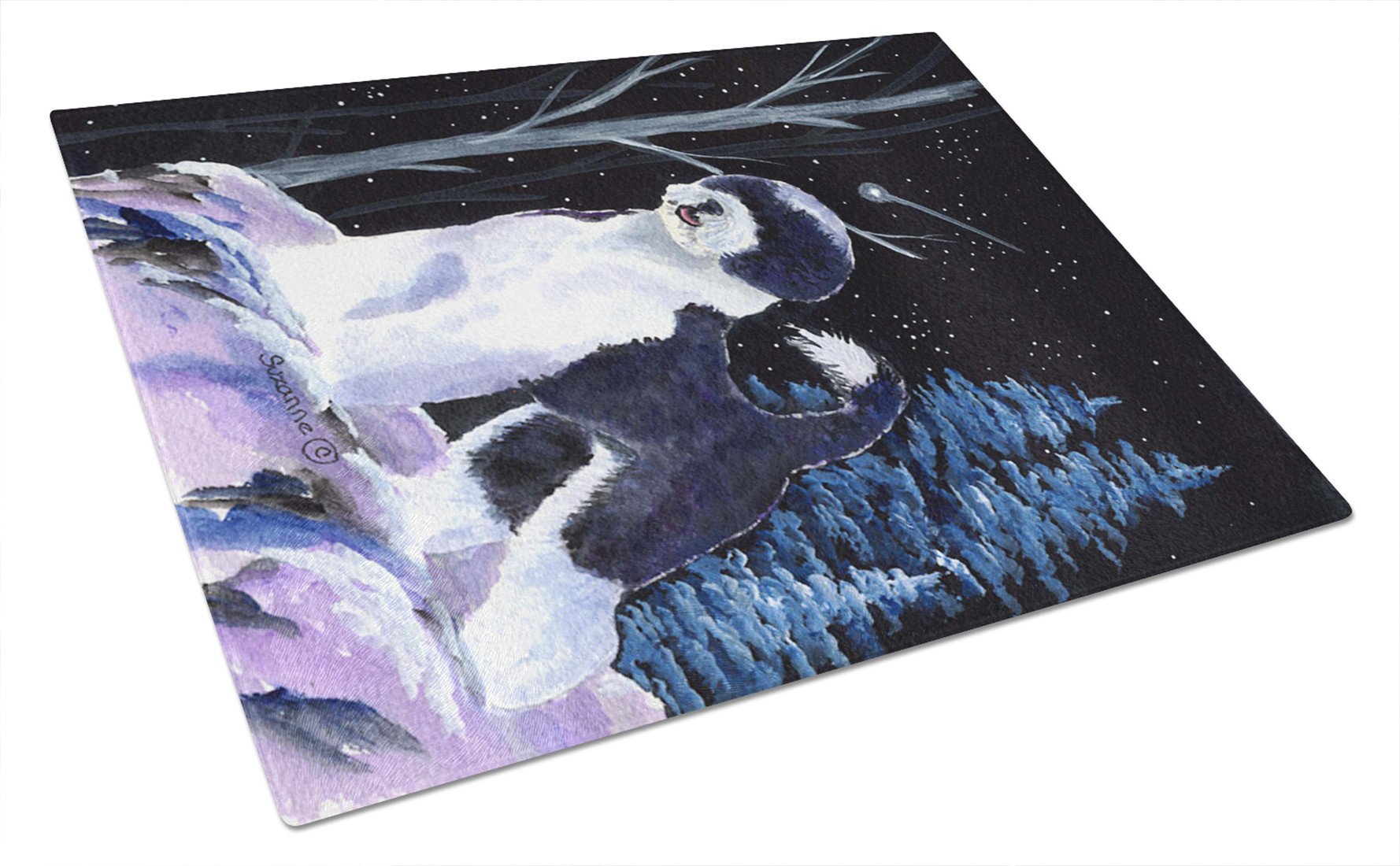 Starry Night Portuguese Water Dog Glass Cutting Board Large by Caroline's Treasures
