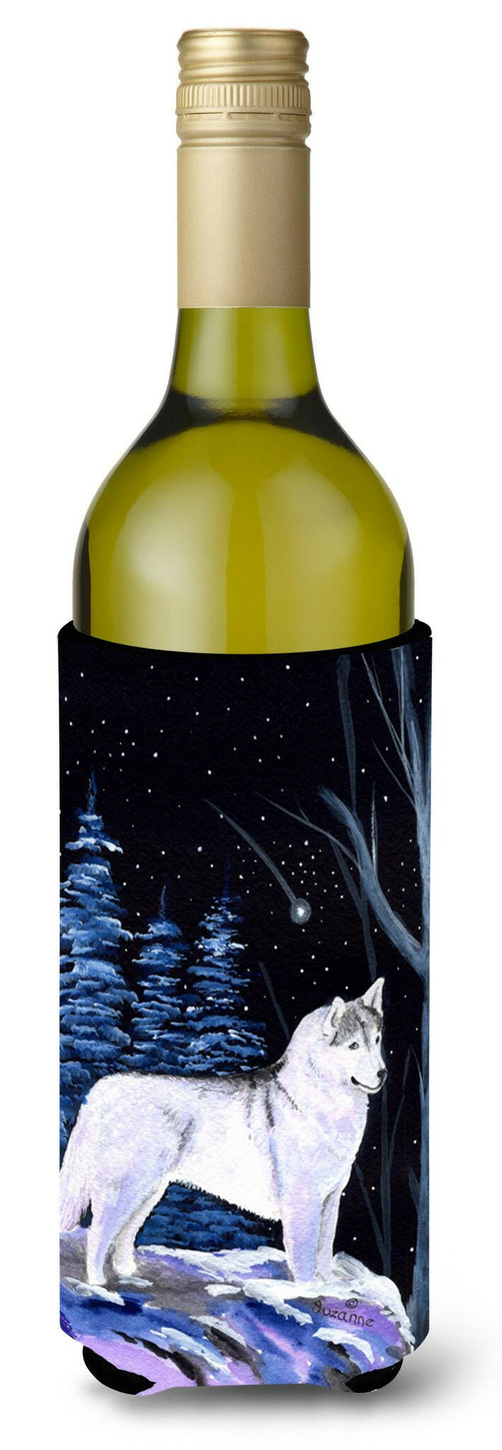 Starry Night Siberian Husky Wine Bottle Beverage Insulator Beverage Insulator Hugger by Caroline&#39;s Treasures