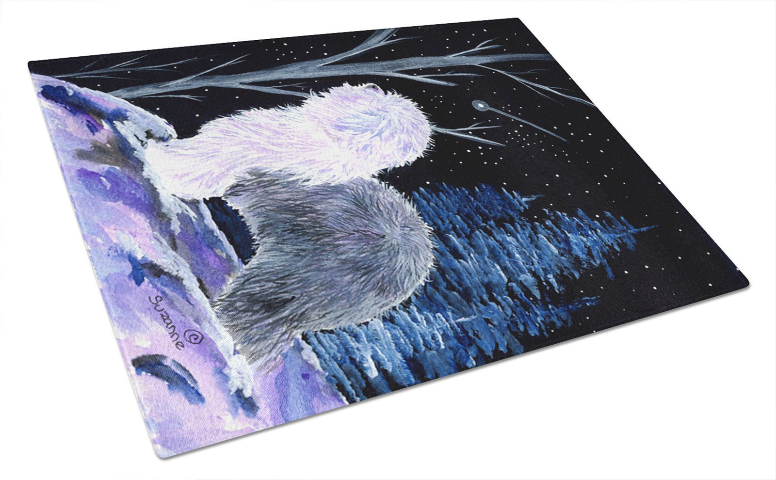 Starry Night Old English Sheepdog Glass Cutting Board Large by Caroline's Treasures
