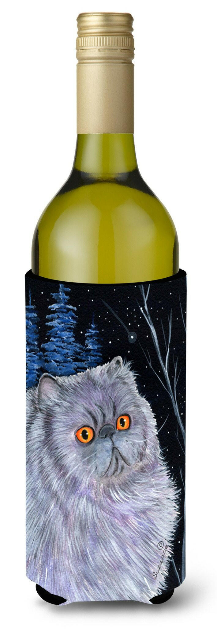 Starry Night Cat - Persian Wine Bottle Beverage Insulator Beverage Insulator Hugger by Caroline&#39;s Treasures