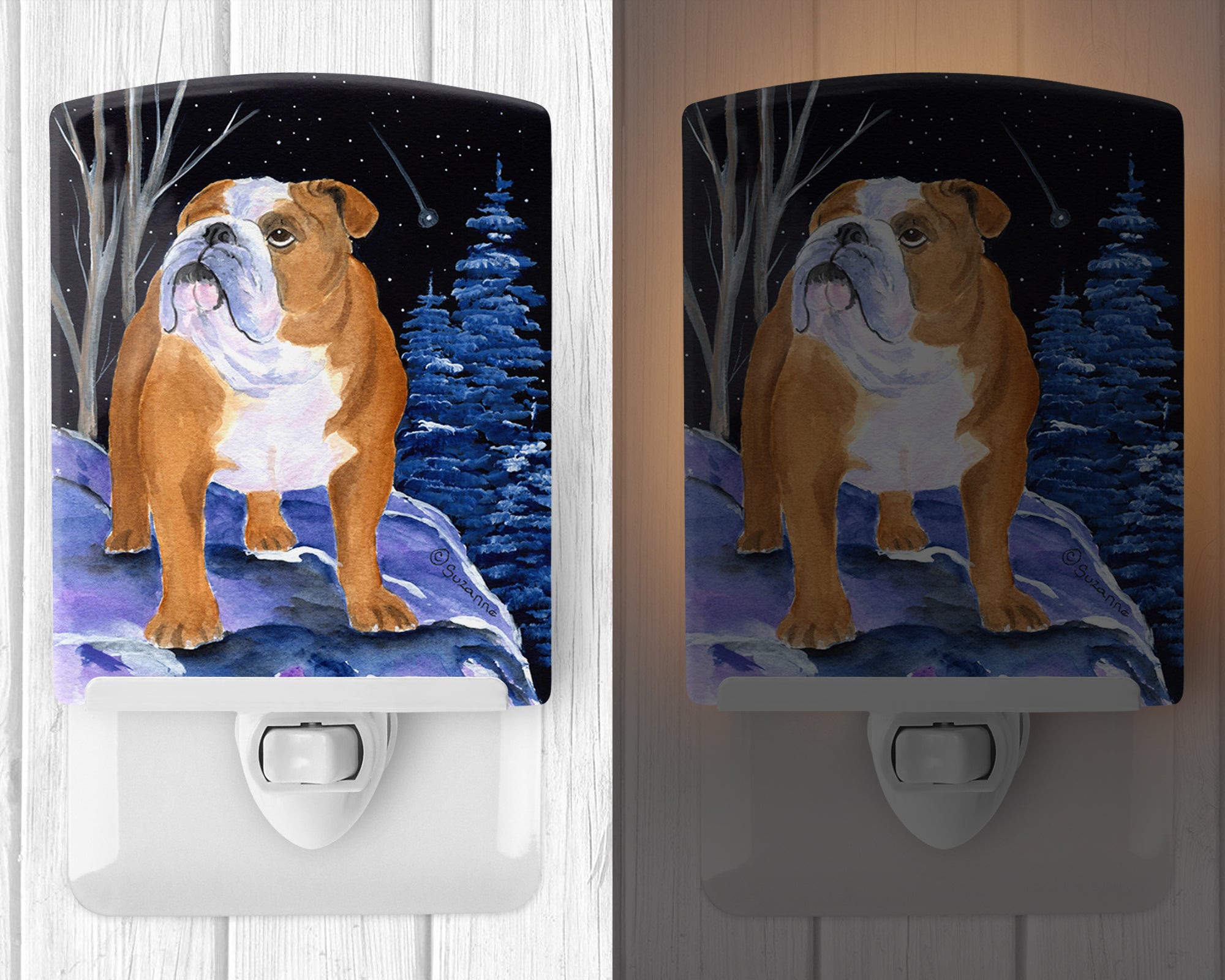 Starry Night English Bulldog Ceramic Night Light SS8405CNL - the-store.com