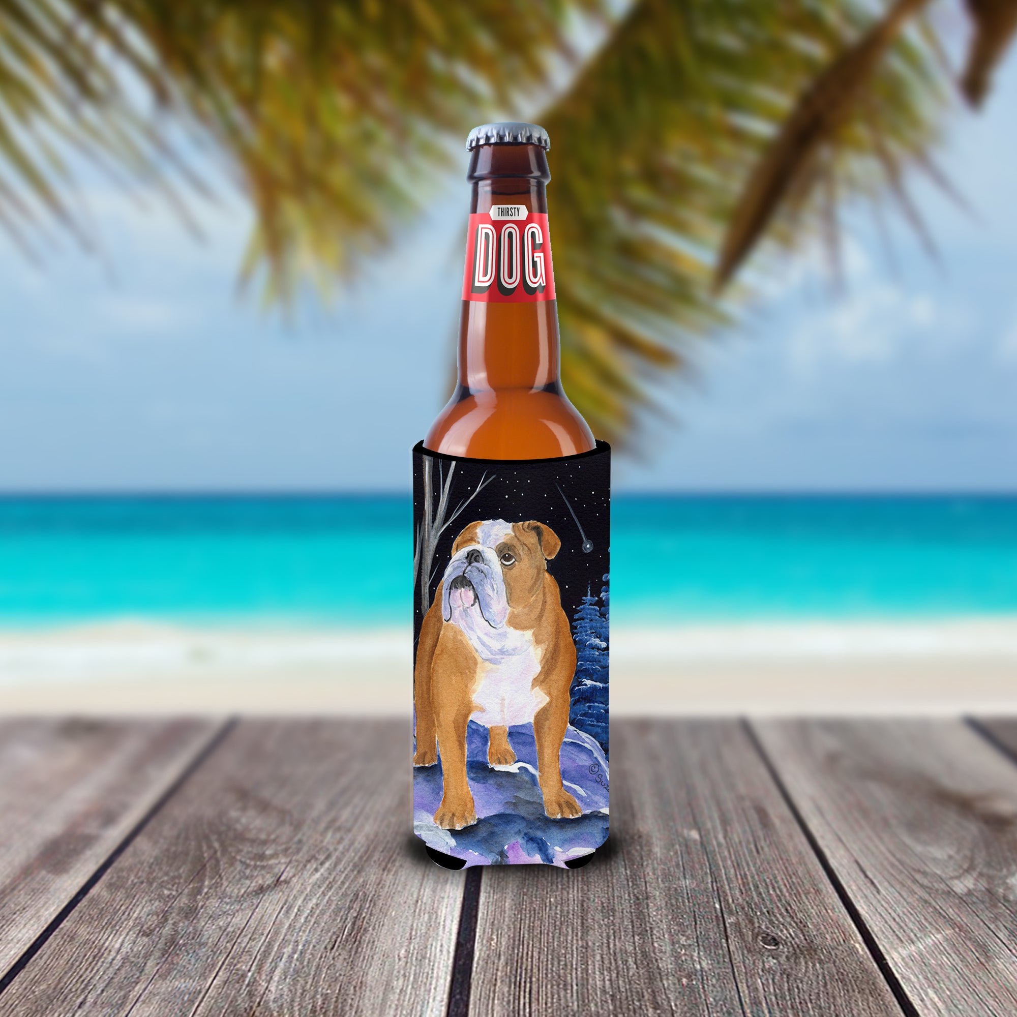 Starry Night English Bulldog Ultra Beverage Insulators for slim cans SS8405MUK.