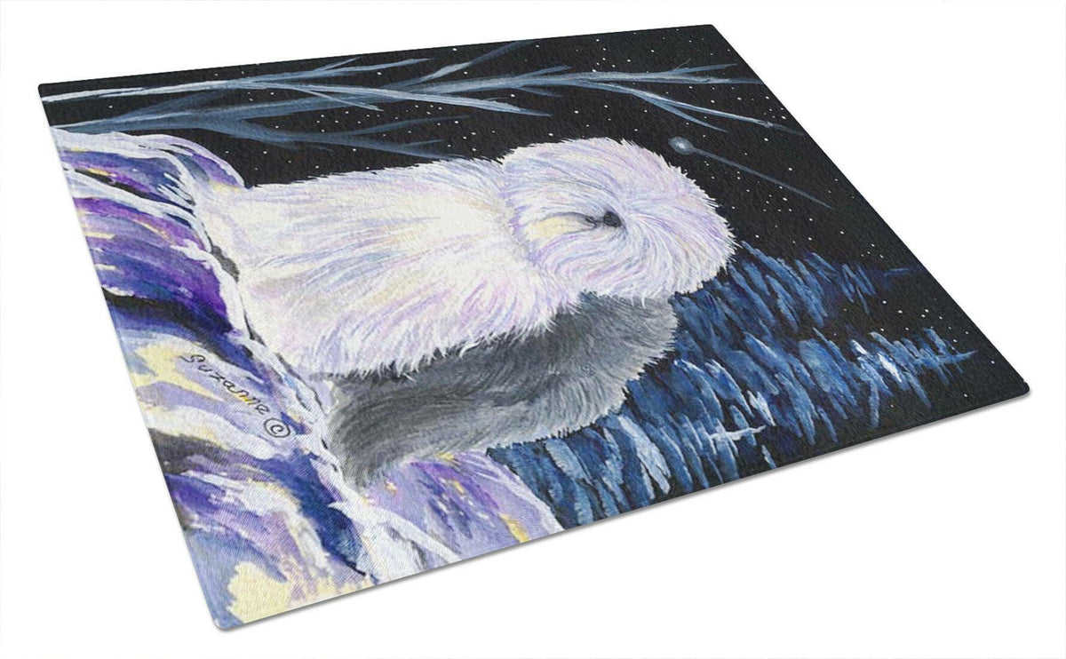 Starry Night Old English Sheepdog Glass Cutting Board Large by Caroline&#39;s Treasures