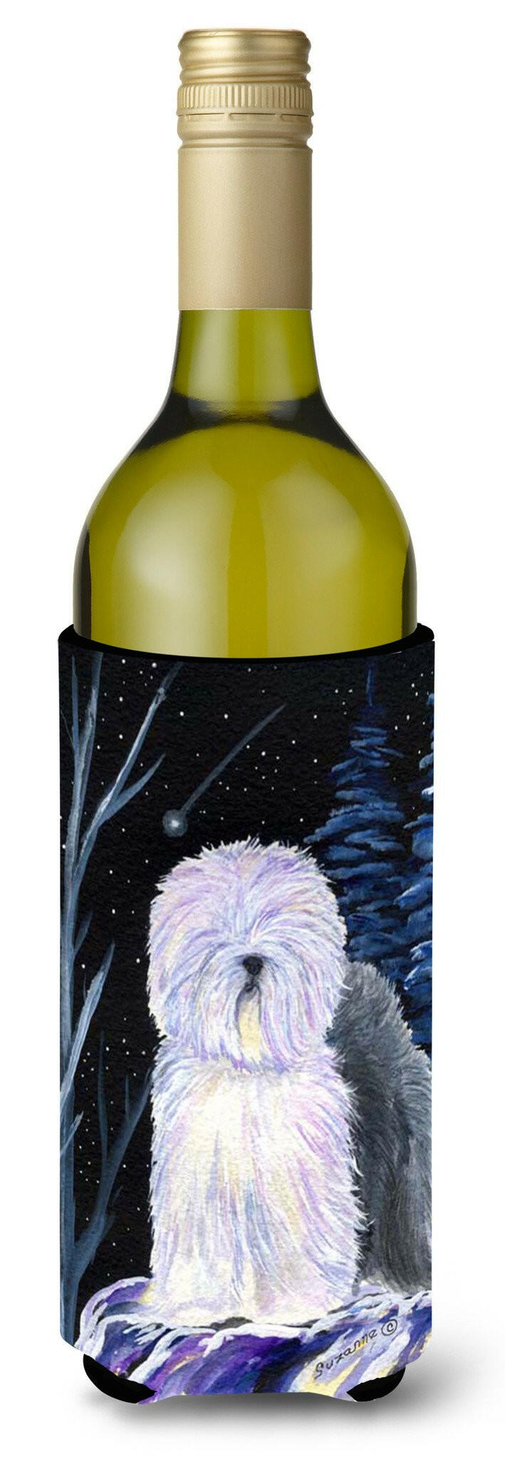 Starry Night Old English Sheepdog Wine Bottle Beverage Insulator Beverage Insulator Hugger SS8406LITERK by Caroline's Treasures