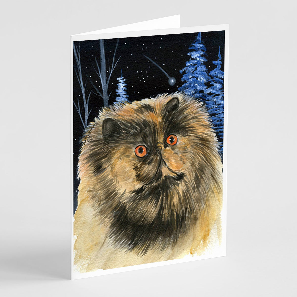 Buy this Starry Night Persian Cat Brown Greeting Cards and Envelopes Pack of 8