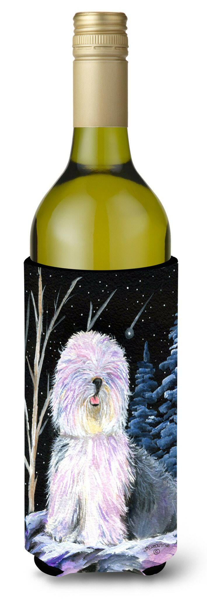 Starry Night Old English Sheepdog Wine Bottle Beverage Insulator Beverage Insulator Hugger SS8409LITERK by Caroline&#39;s Treasures