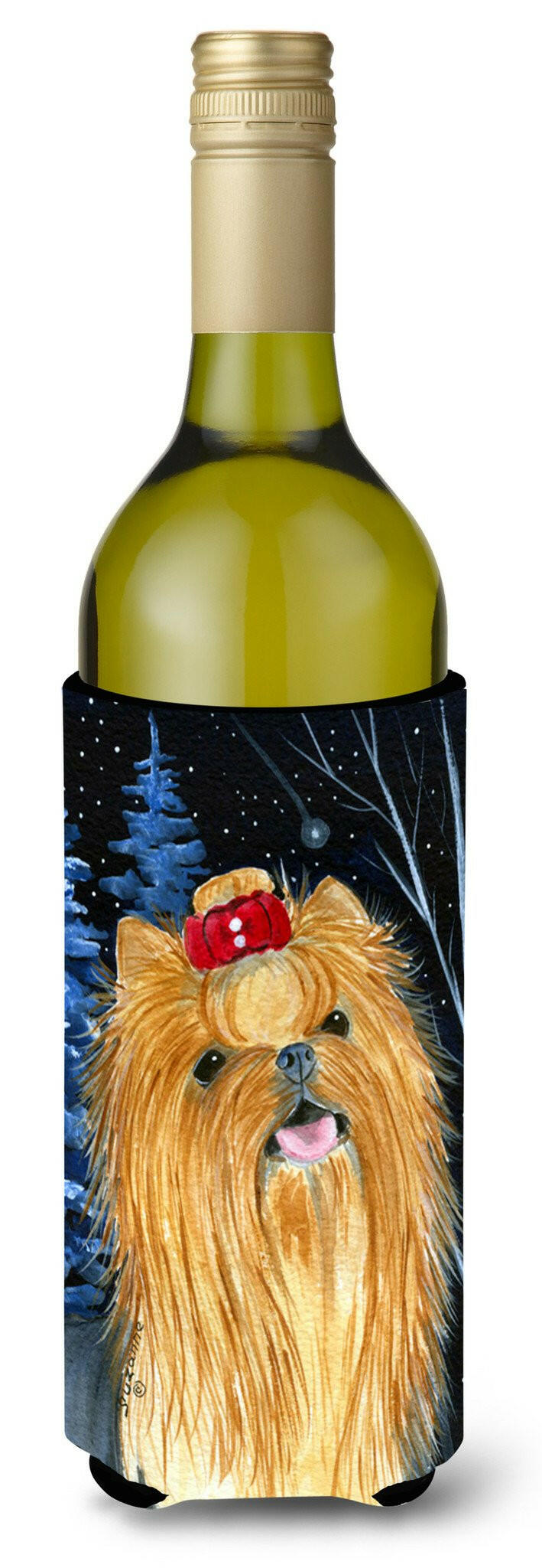 Starry Night Yorkie Wine Bottle Beverage Insulator Beverage Insulator Hugger SS8413LITERK by Caroline&#39;s Treasures