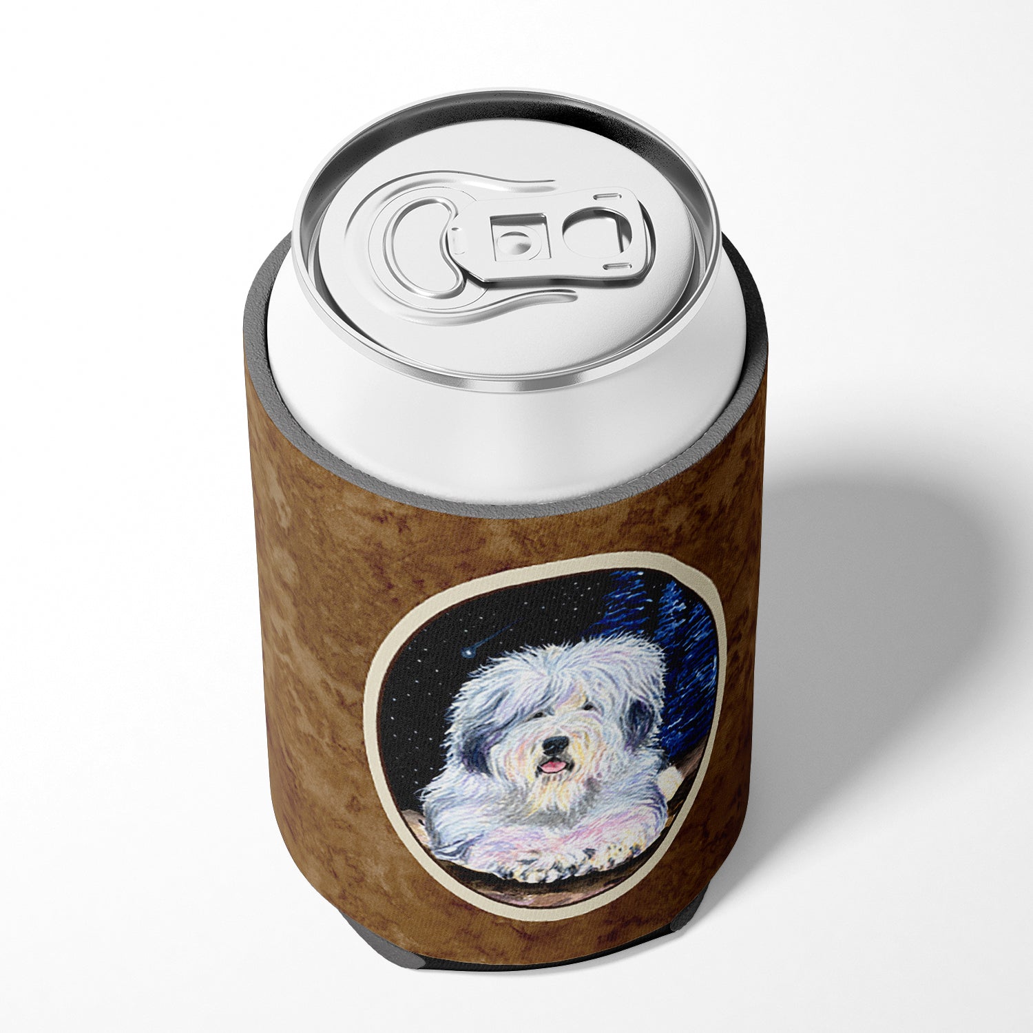Starry Night Old English Sheepdog Can or Bottle Beverage Insulator Hugger.
