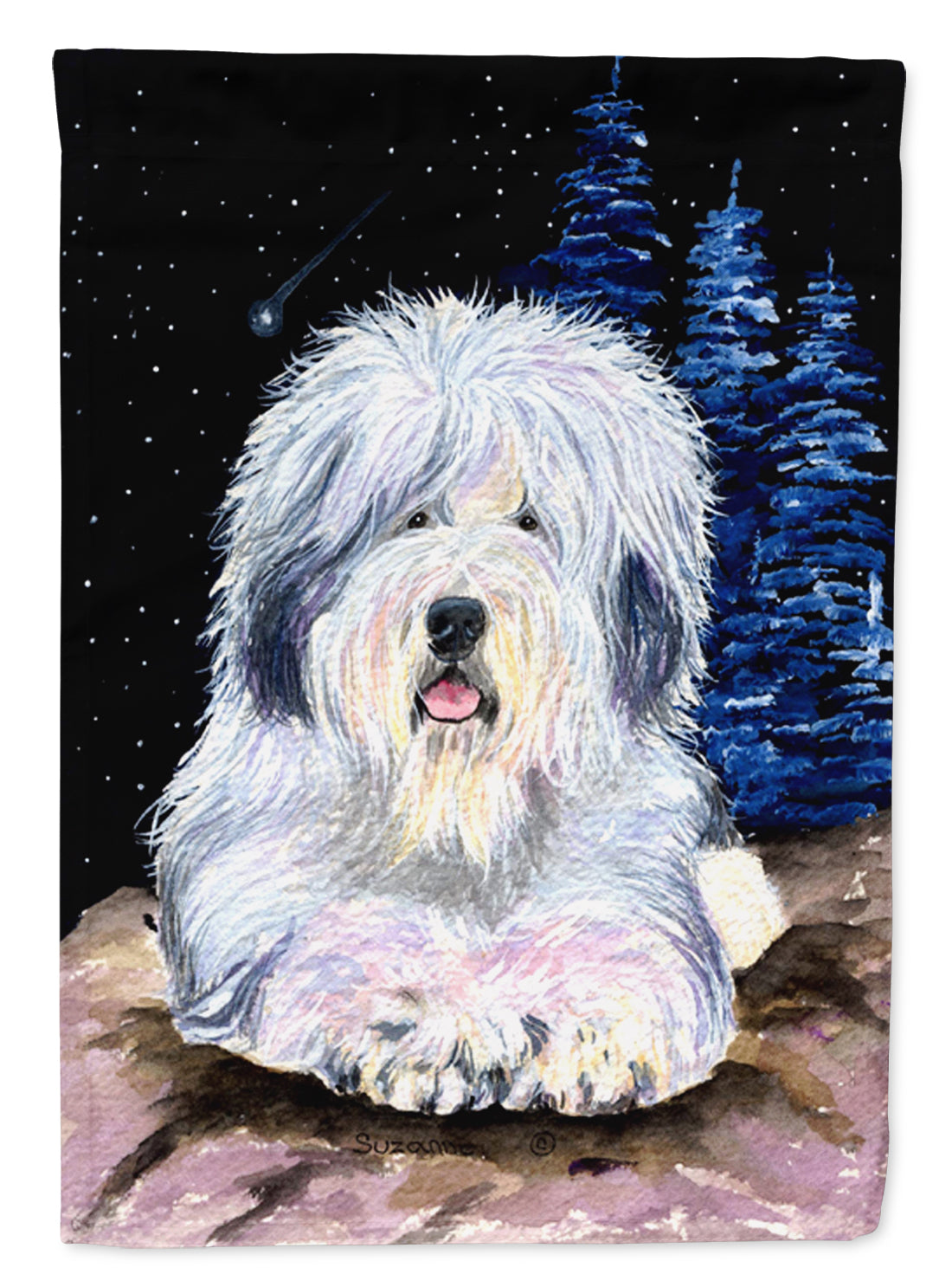 Starry Night Old English Sheepdog Flag Canvas House Size  the-store.com.