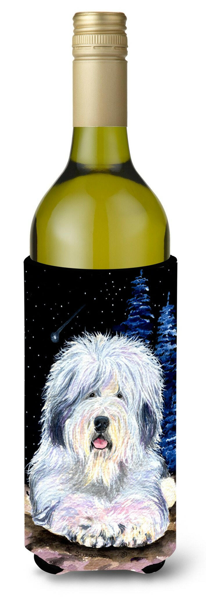 Starry Night Old English Sheepdog Wine Bottle Beverage Insulator Beverage Insulator Hugger SS8443LITERK by Caroline&#39;s Treasures