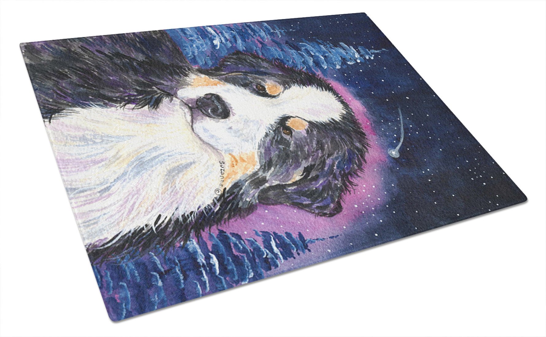 Starry Night Bernese Mountain Dog Glass Cutting Board Large by Caroline's Treasures