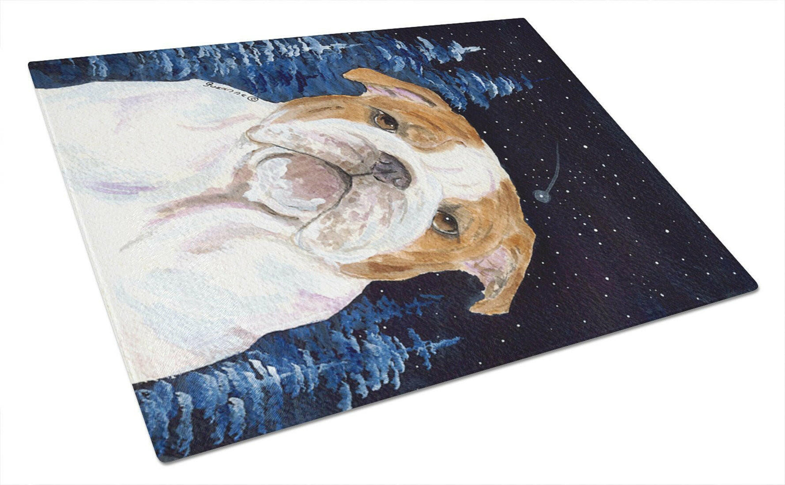 Starry Night English Bulldog Glass Cutting Board Large by Caroline's Treasures